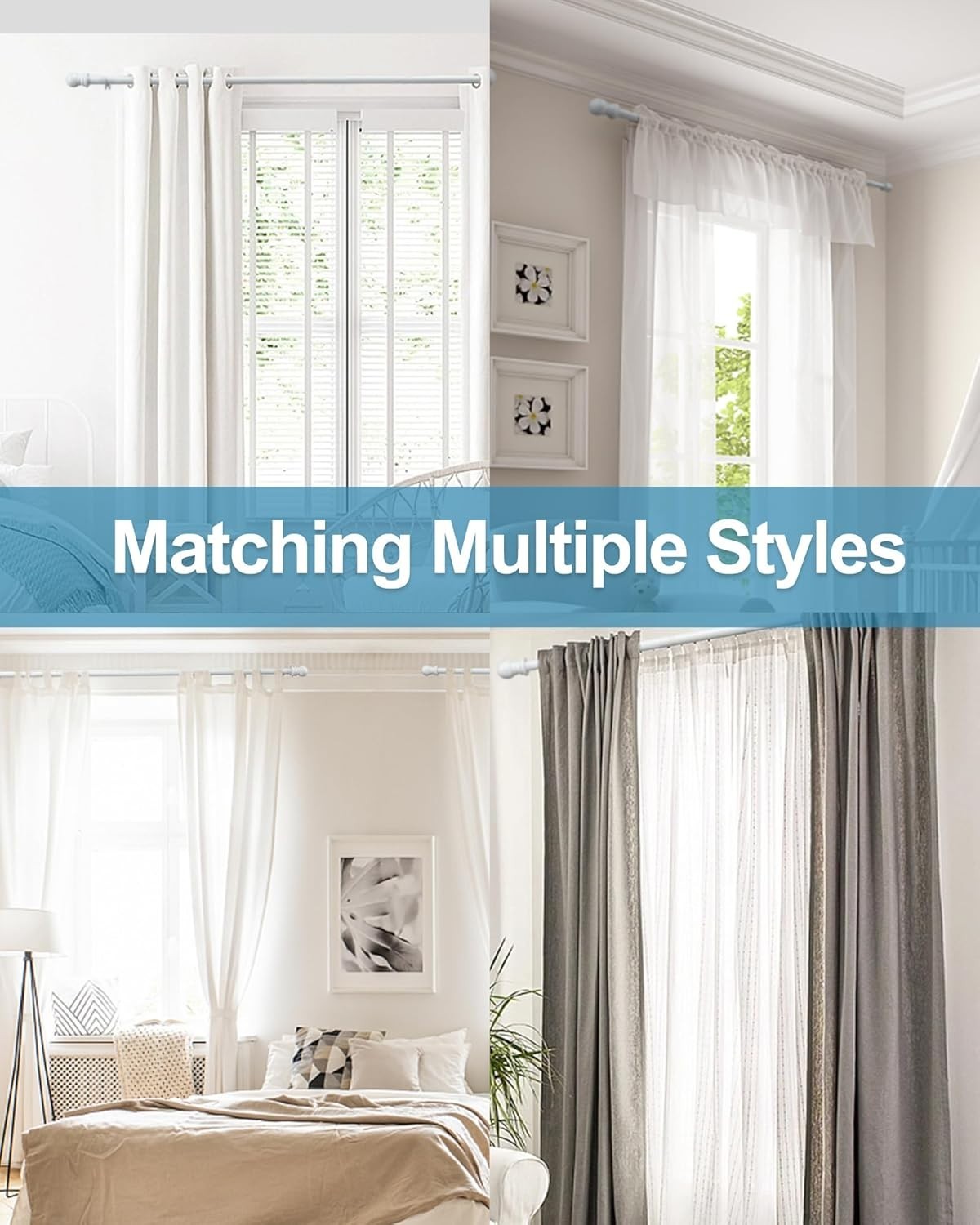 Versatile White Curtain Rod Set – 30-84 Inches, Sturdy Alloy Steel with Brackets