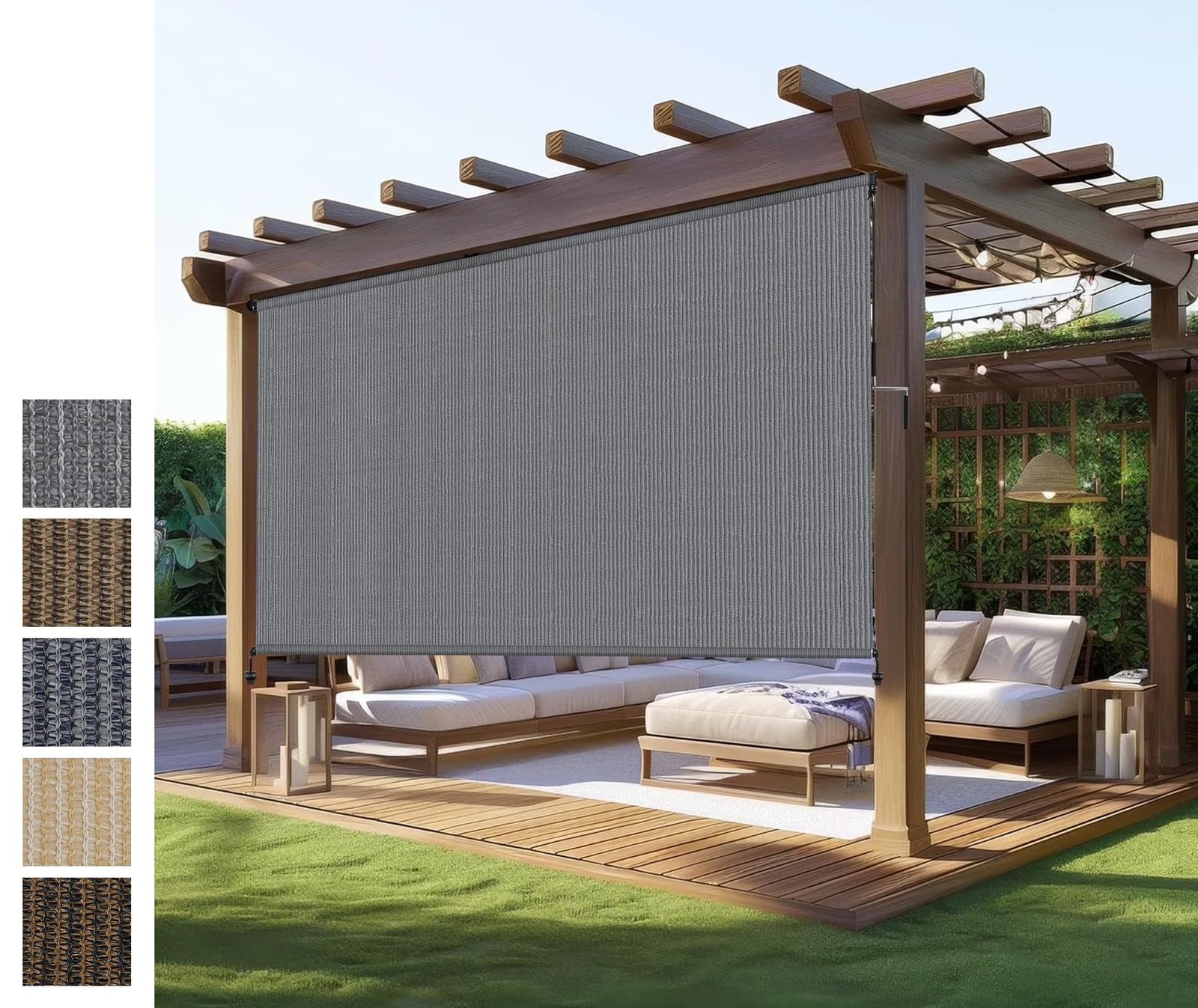Outdoor Roller Shades,Exterior Cordless Patio Shades Roll 120″W x 96″H, Gray