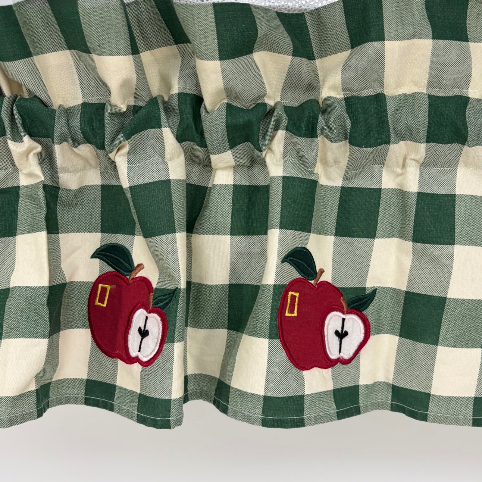 Gingham Apple Valence Green White Buffalo Plaid Country Kitchen 57×11 Gingham