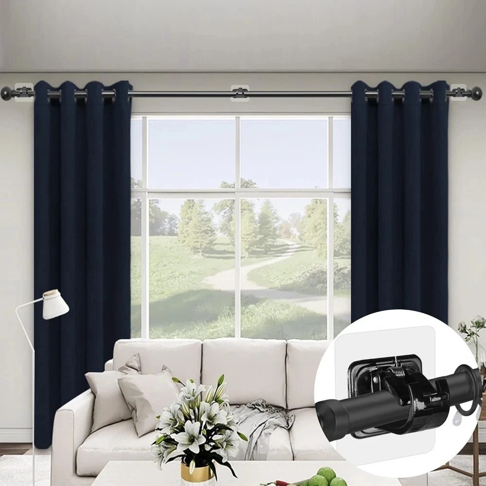 8 PCS No Drill Curtain Rod Brackets No Drilling Self Adhesive Curtain Rod Holder