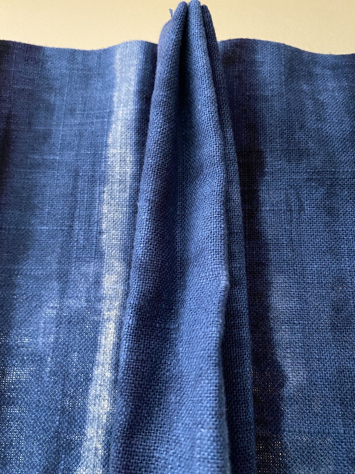 PAIR Custom DESIGNER Linen Indigo Blue Stripes Lined Panels DRAPES 91”x24”NEW