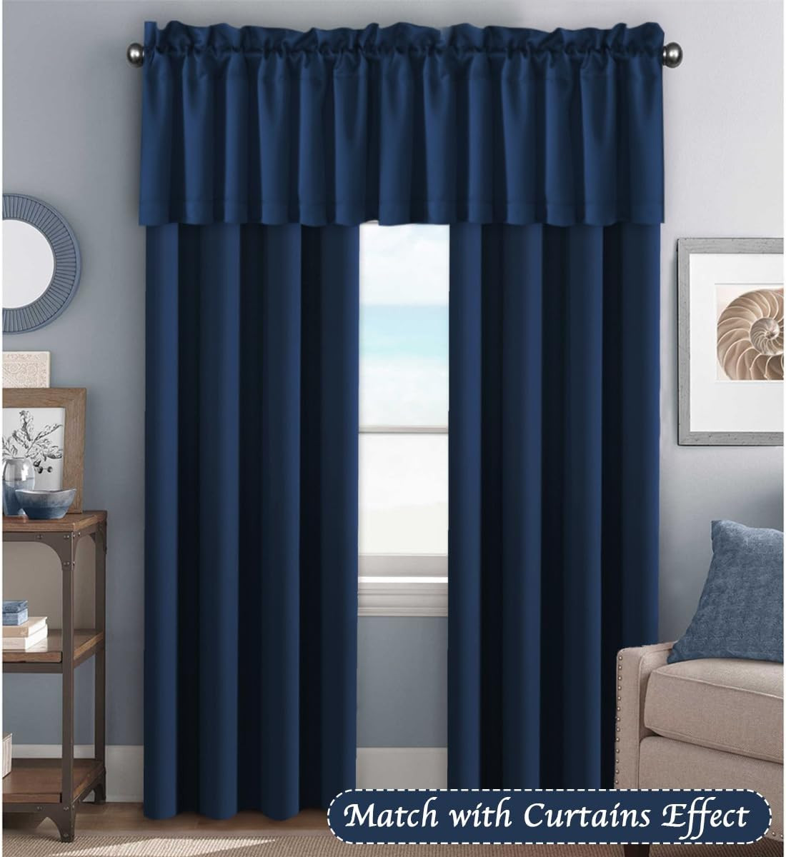 Blackout Valances for Windows,Navy Blue Short Window Valance Curtains for Living
