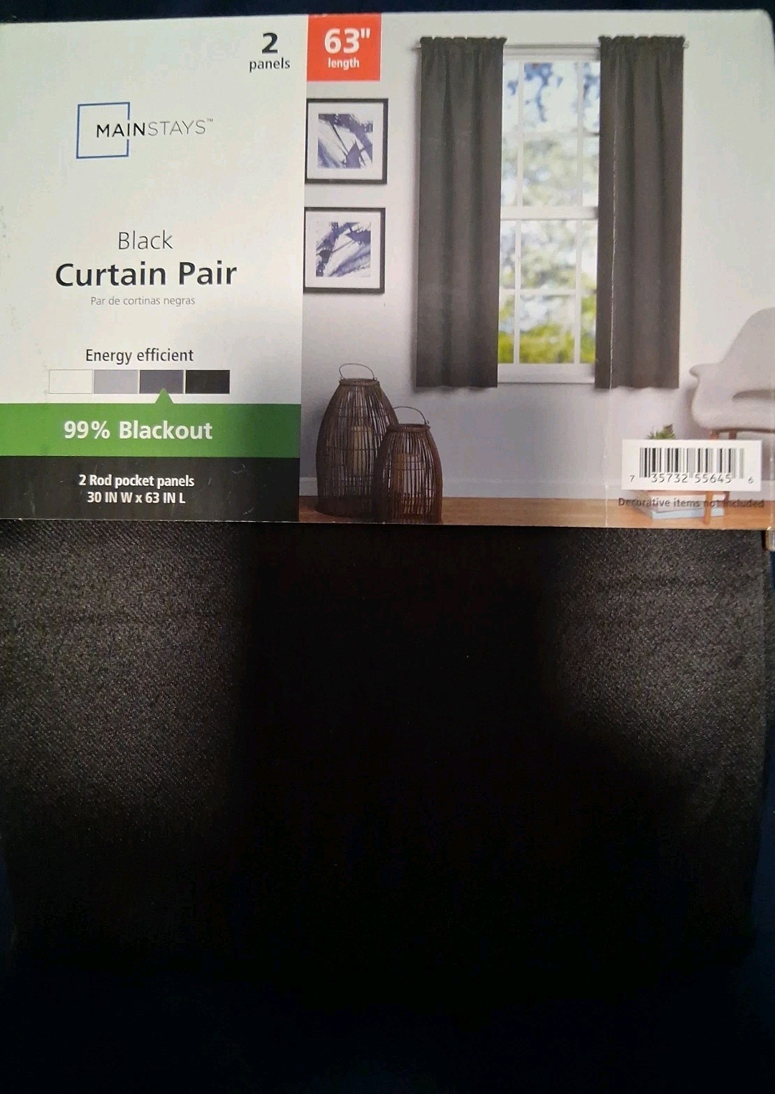 Mainstays 63 in Black Curtains