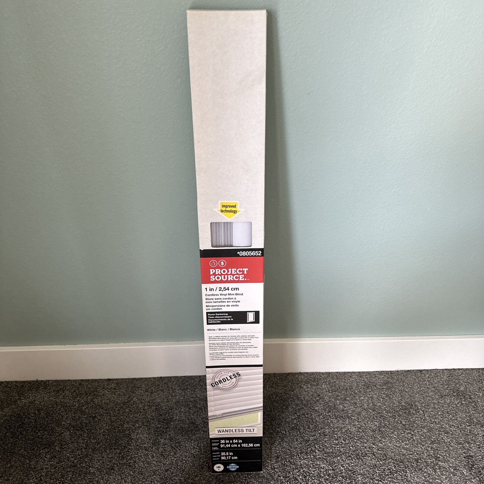 CORDLESS WHITE BLINDS 36×64 PROJECT SOURCE 36″x64″ 1 INCH VINYL MINI WINDOW NIB