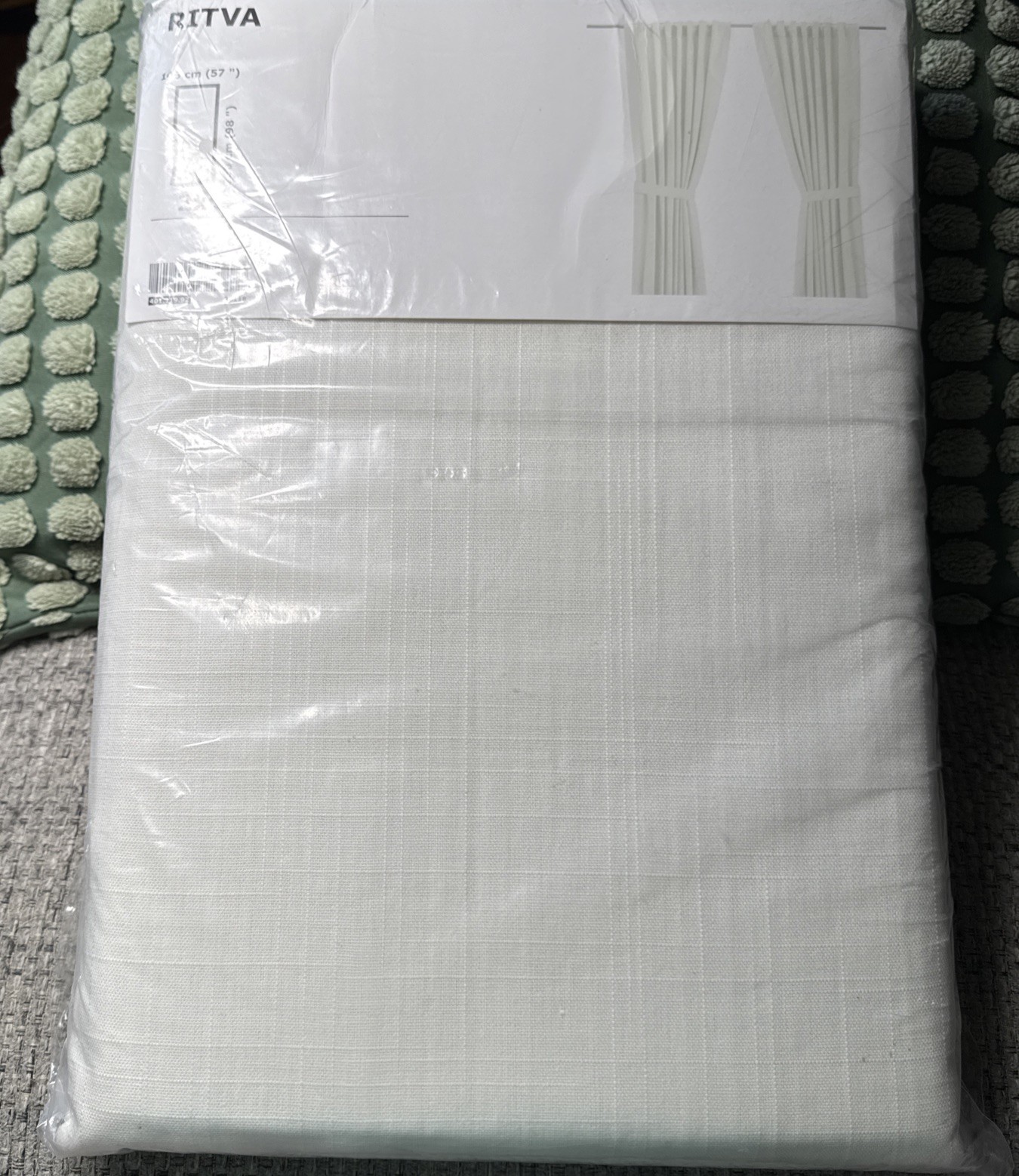 NEW One Pair Ikea RITVA White Cotton Curtains/Drapes (57”x 98”) with tiebacks