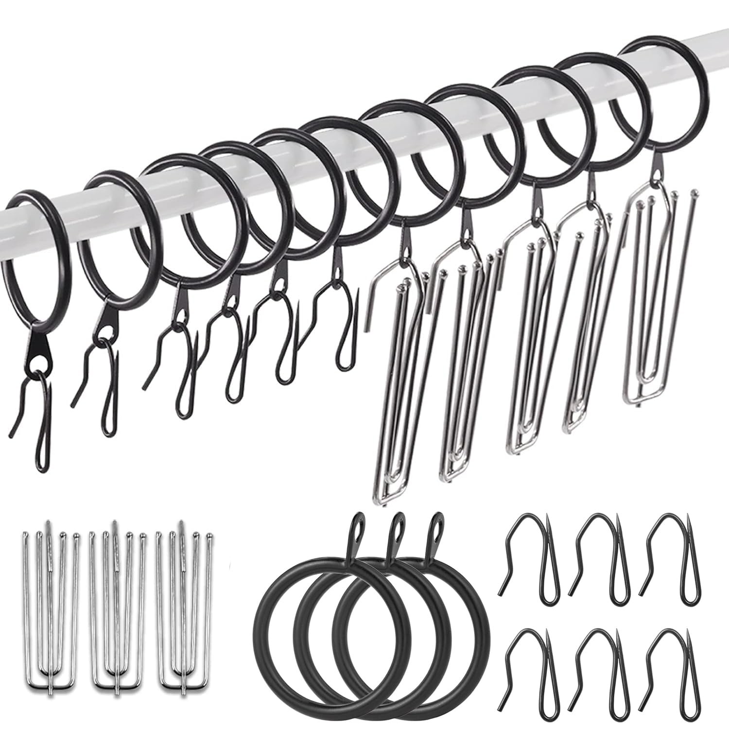 120 Pcs 2 Inch – 50mm Black Metal Drapery Curtain Rings Curtain Hanging Rings…