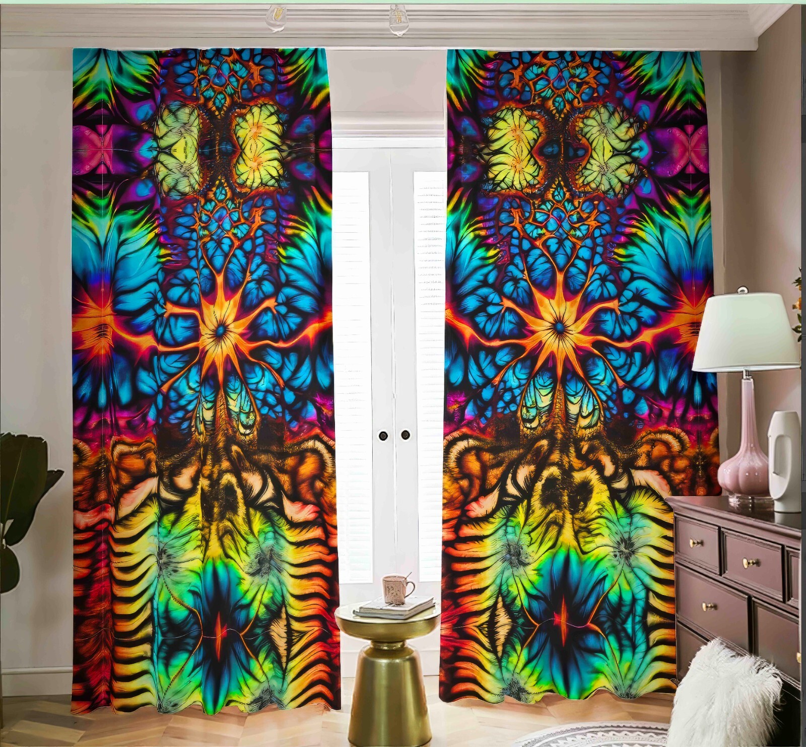 Rainbow Tie Dye Blackout Curtains Drapes Shades Psychedelic Fractal Vibrant Gift