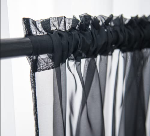 Sheer Valance Tier Curtains 18 inch Length, 52″W x 18″L (Pack of 2) Black