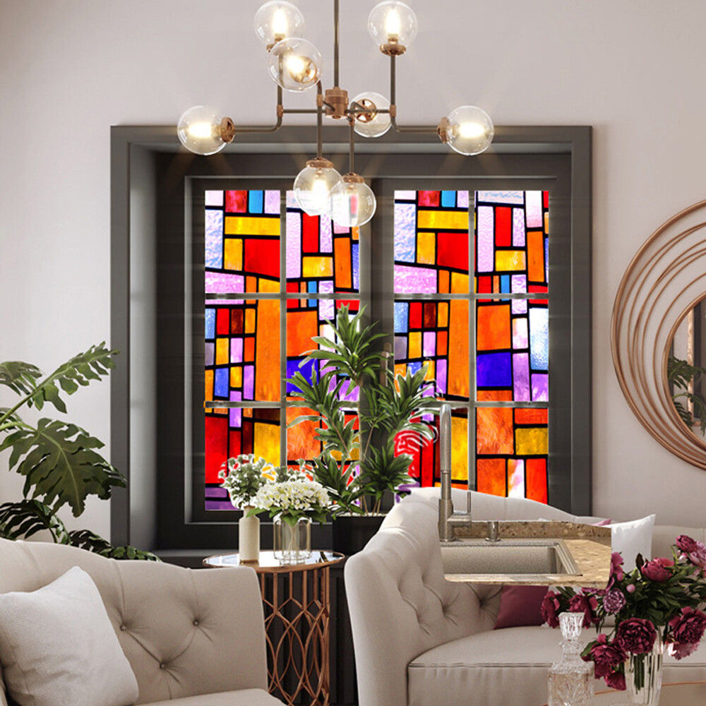 Window Privacy Films Stained Glass Static Cling Stickers Church Window Decor