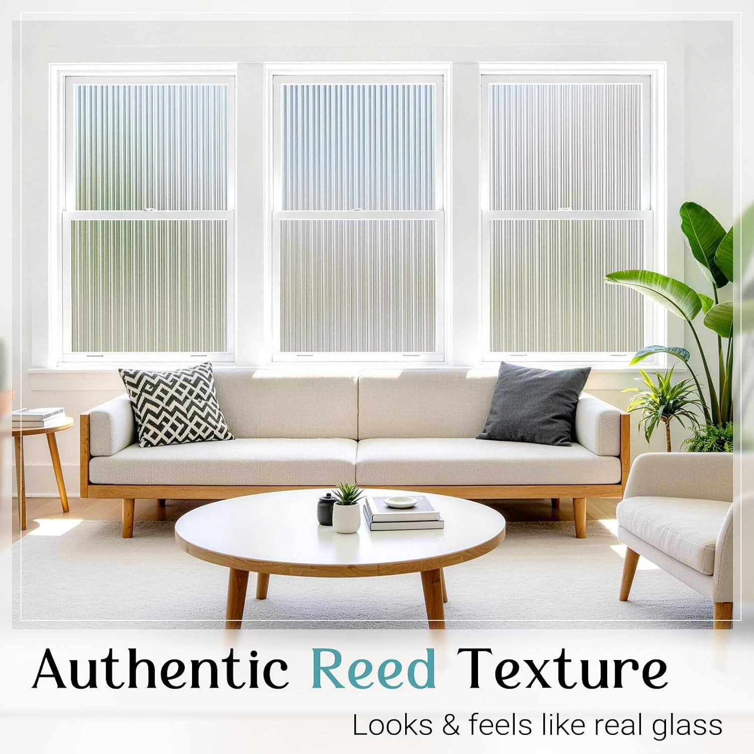 Reeded Glass Window Privacy Film, Static Cling Non-Adhesive Frosted Film, UV Blo