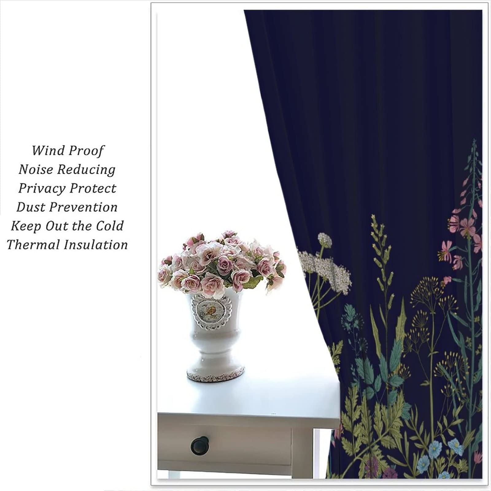 Godazzling Wildflower Blackout Windows Curtains Retro Botanical Floral Rustic