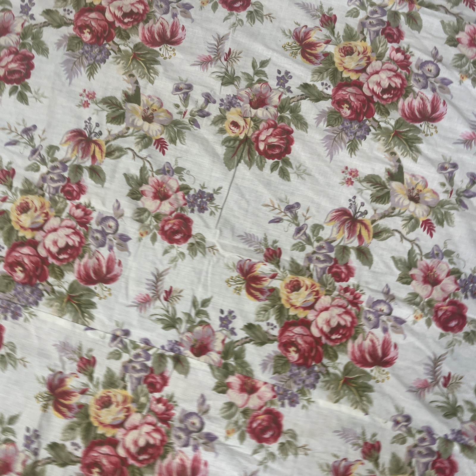 April Cornell Cabbage Rose Curtain Fabric Ties Top Pink Yellow Purple Floral