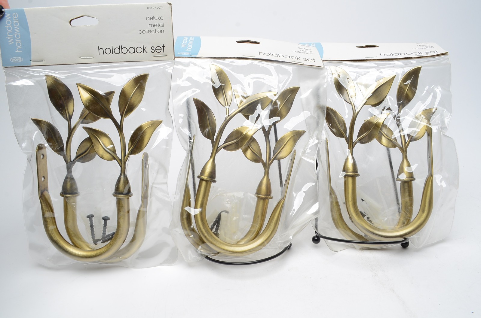 Lot of 3 HOME Leaf Curtain Holdbacks Antique Brass Metal Holdback Sets New