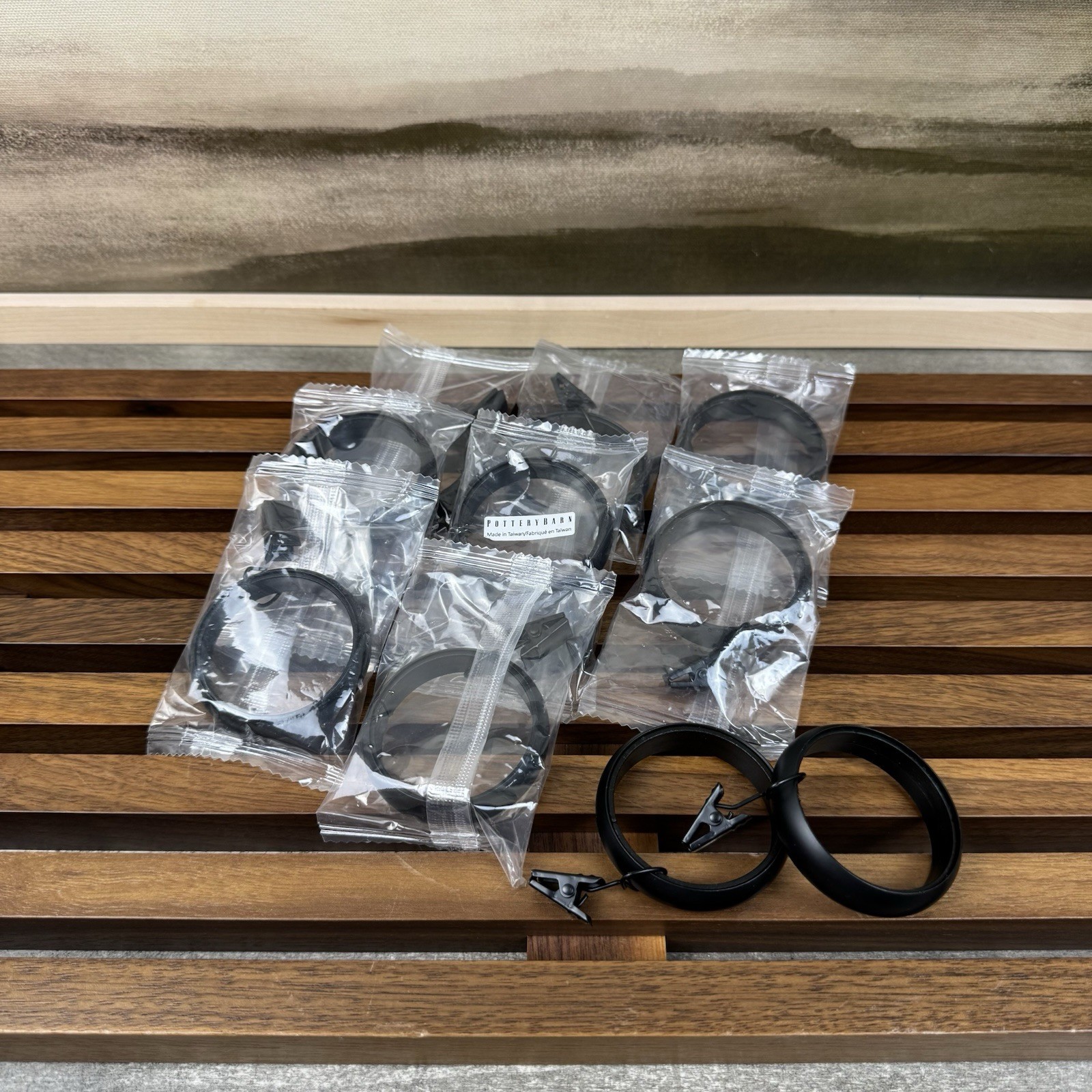 Pottery Barn Quiet-Glide Curtain Rings 1.25” Set/10 Matte Black Scuffed NWOB