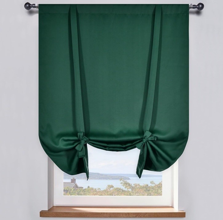 DONREN Hunter Green Tie-Up Curtain For Kitchen Living Room Adjustable 34” x 54”