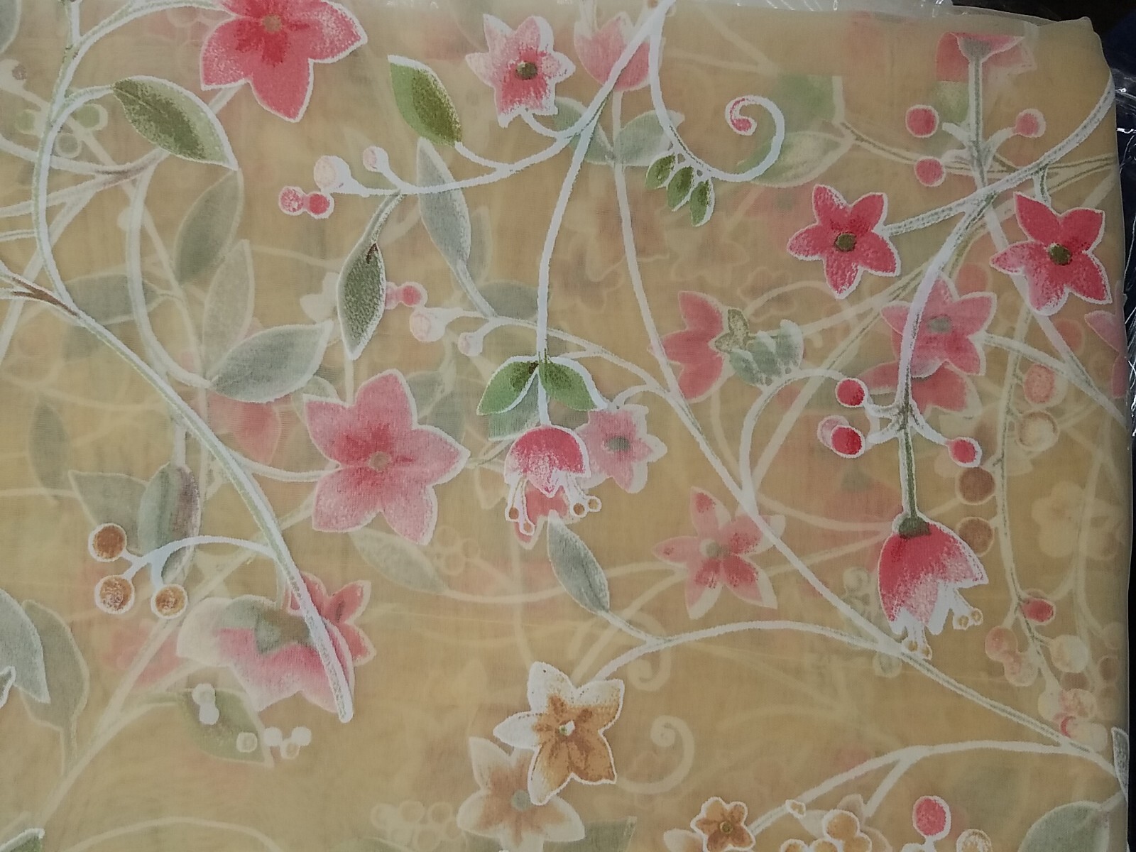 VINTAGE April Showers Sheer SCARF PANEL OR VAL Printed Floral Organza Golden Rod