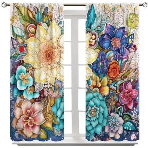 Boho Floral Curtains for Kitchen,Rustic 20.5″W x 44.5″L (Pack of 2) Style-4