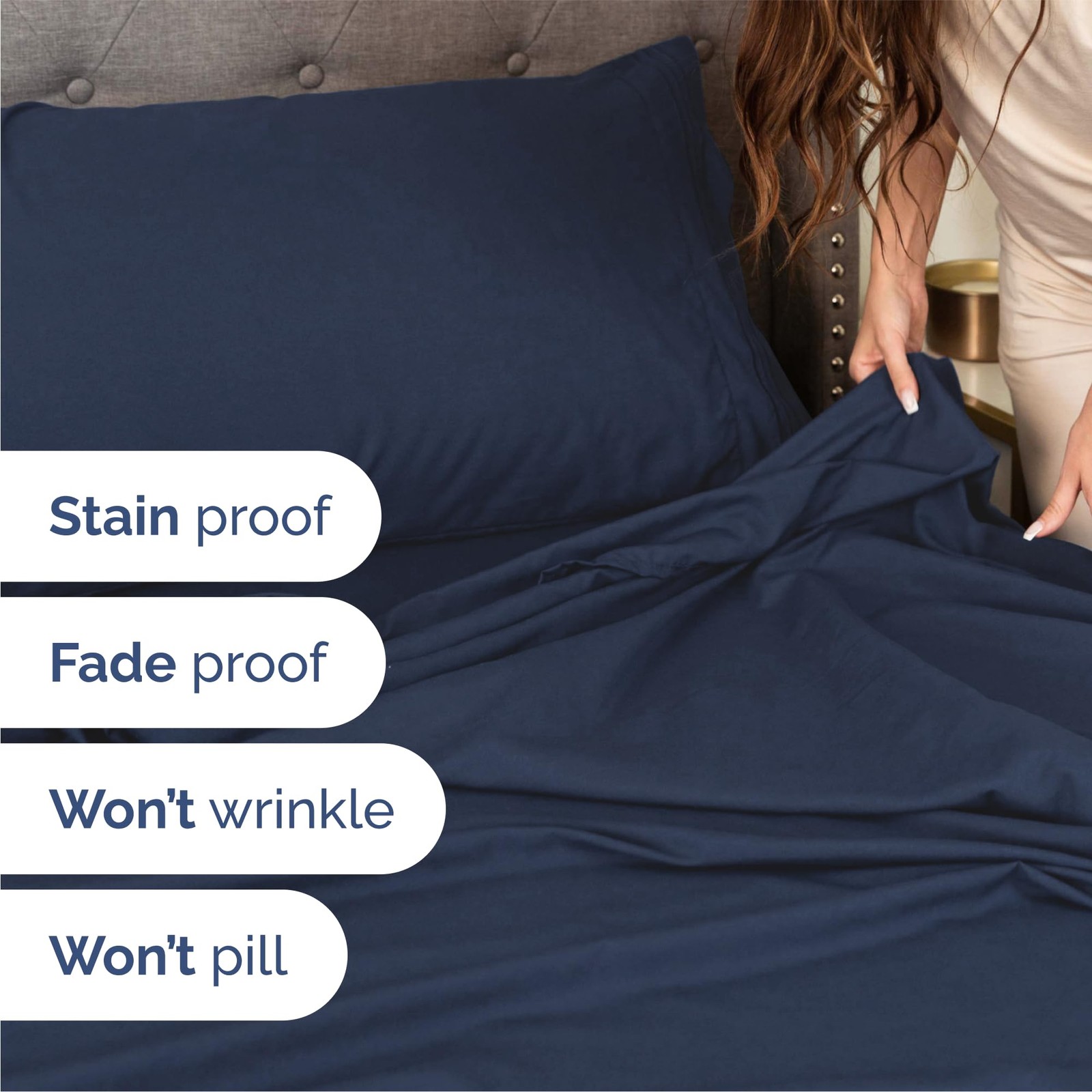 Queen Size 4 Piece Sheet Set – Comfy Breathable & Queen, 18 – Navy Blue