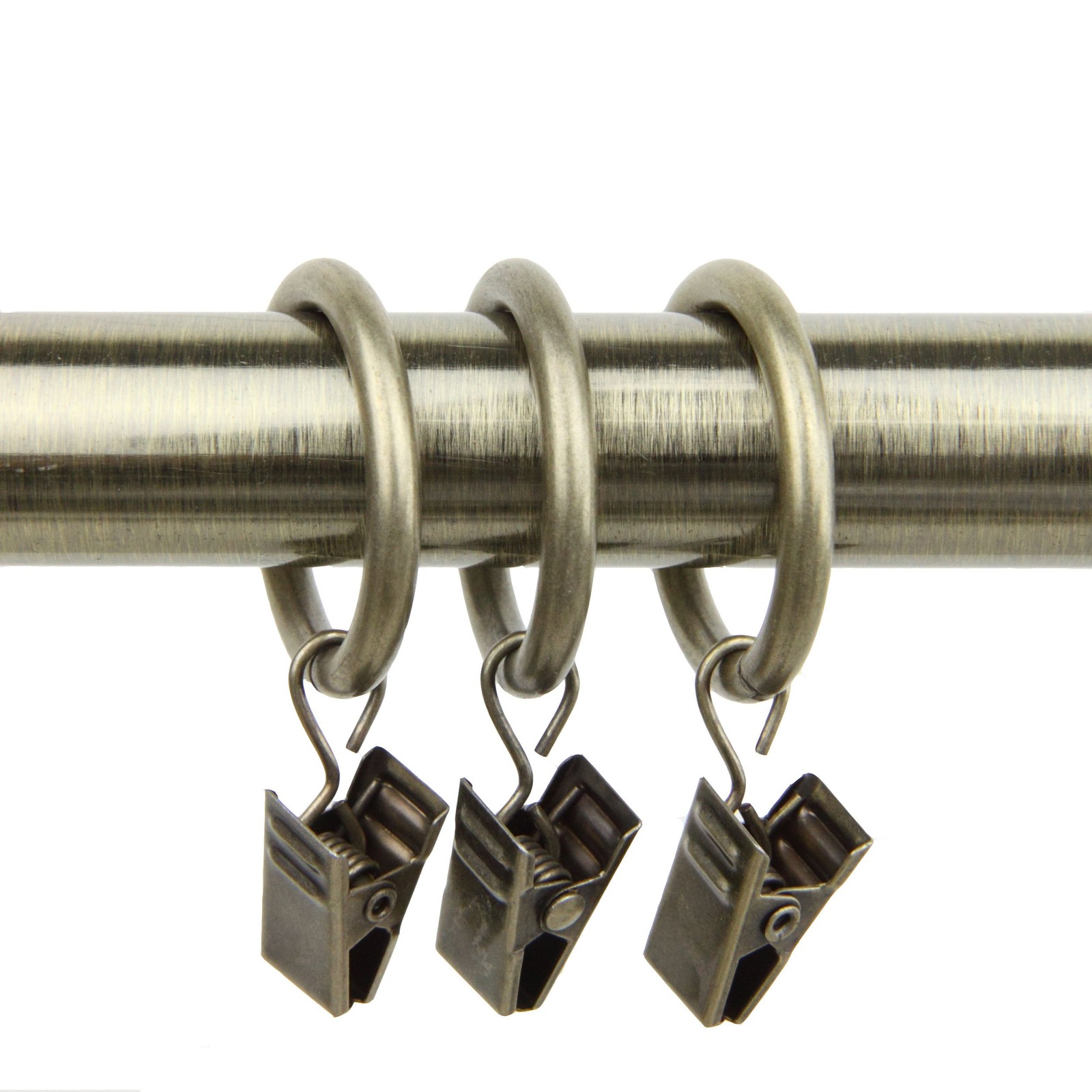 10 Count 1-Inch Curtain Rings with Clip for Windows, Antique Brass