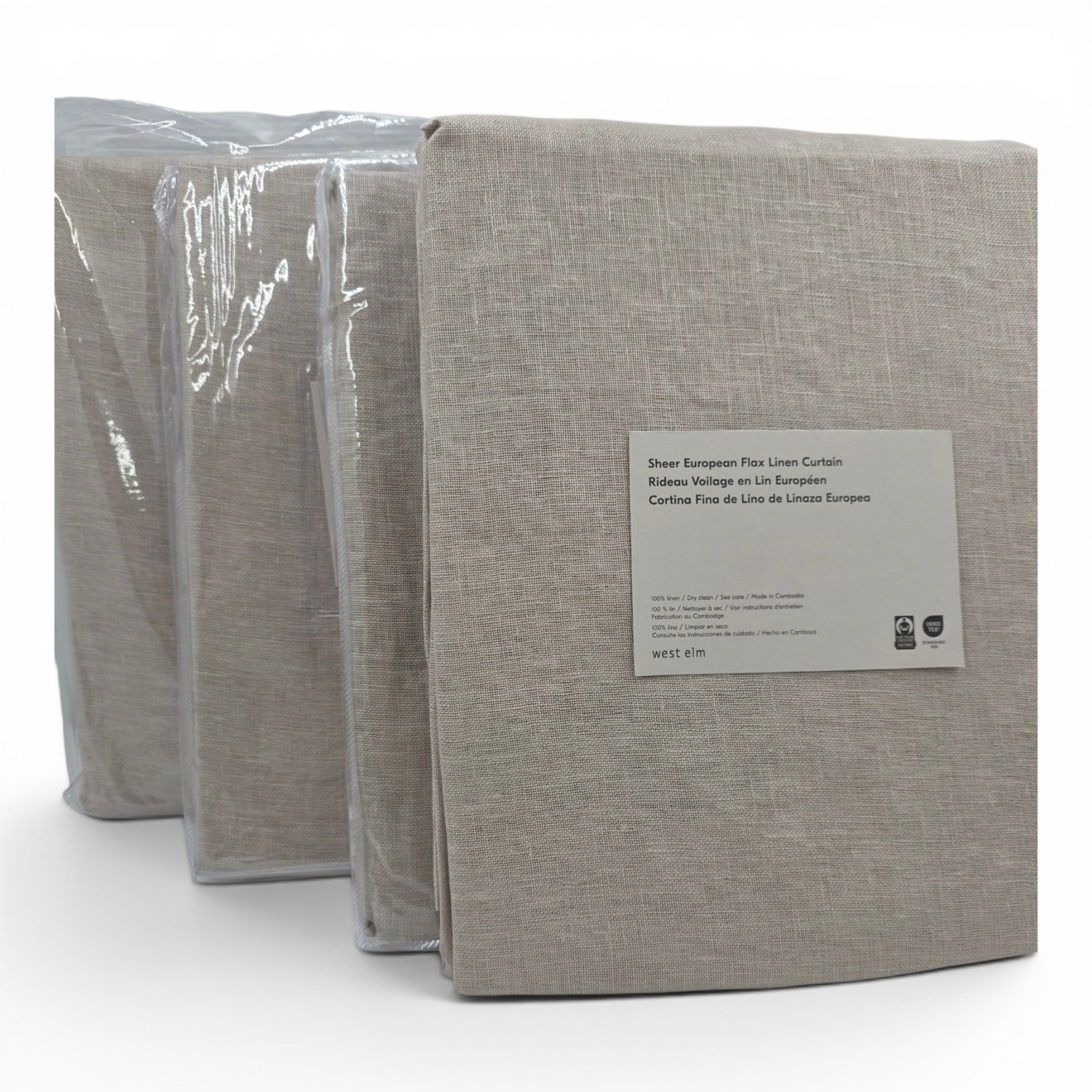 West Elm Sheer European Flax Linen Curtains Set of 4 48×96 Dark Flax New