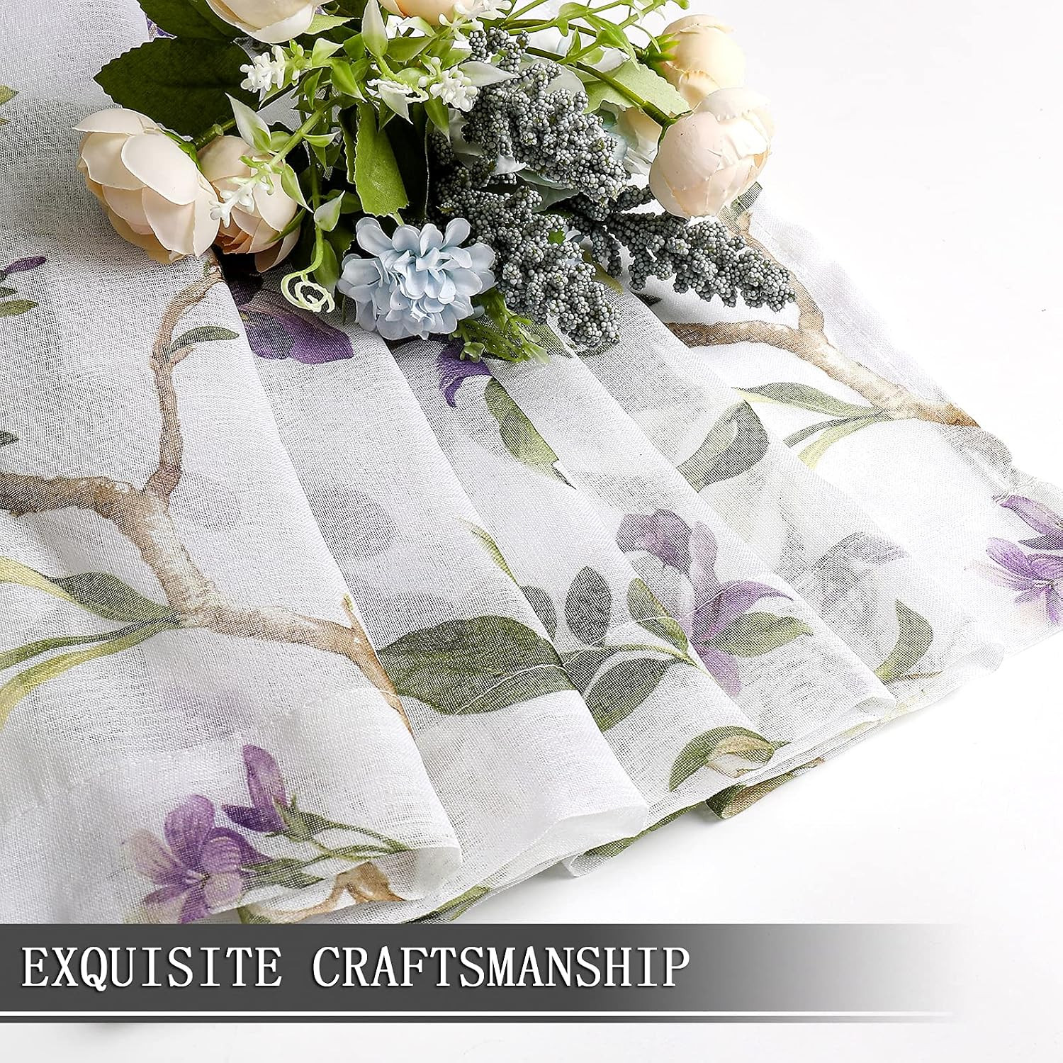 Floral Sheer Curtains Purple Cherry Flower Butterfly Print Living Room Curtain R