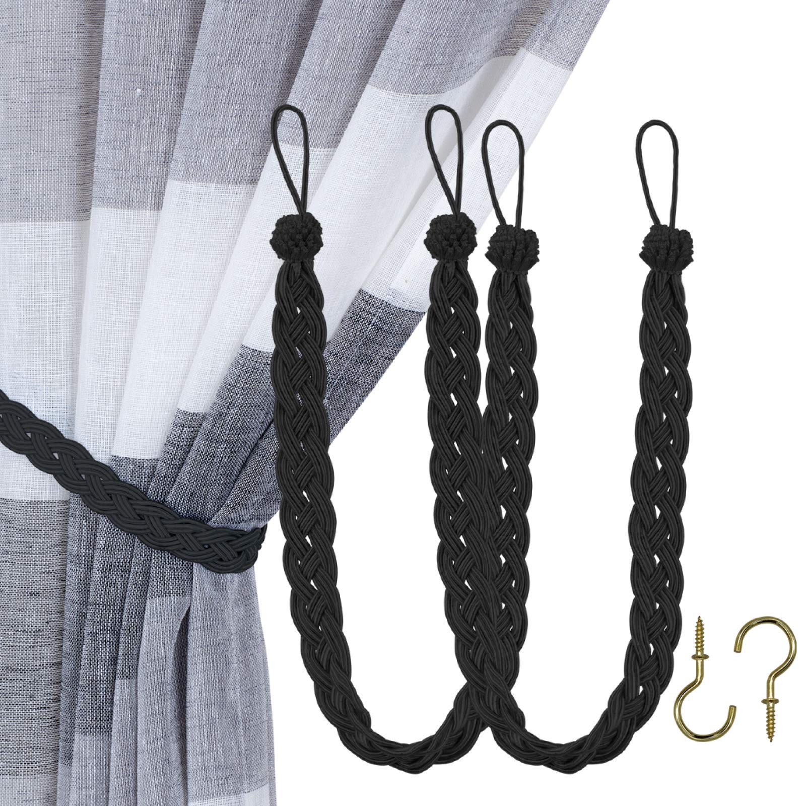 Hand Braided Curtain Tie Back, Buckle Holdback Drapery Curtain Tiebacks, 2 Ro…