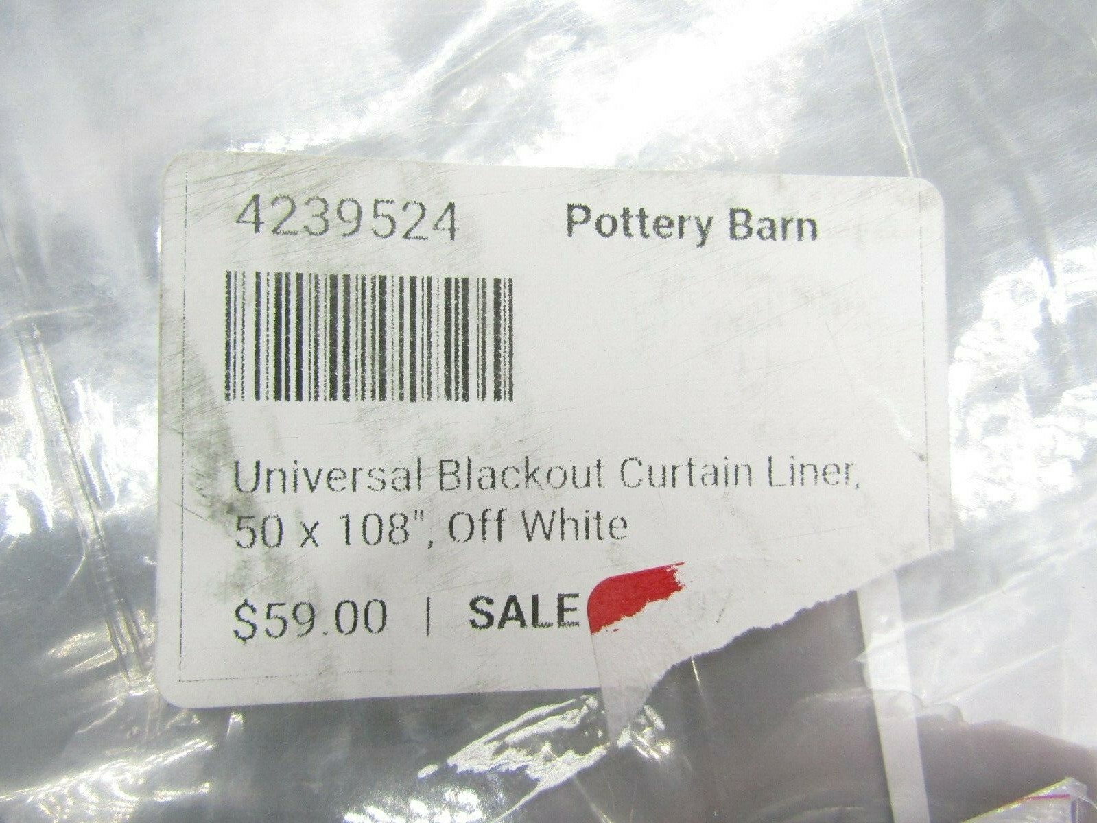 Pottery Barn Universal Blackout Curtain Liner Off White 50 x 108″ #A1035