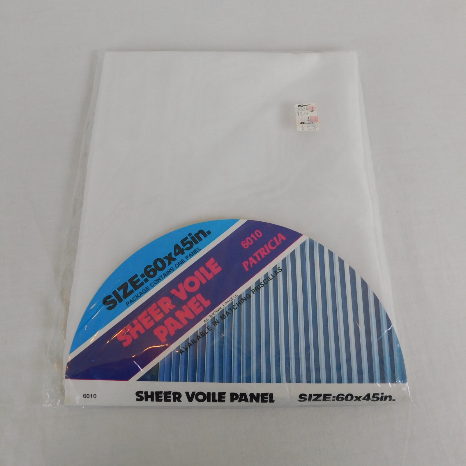Patricia Sheer Voile Panel Curtain 60×45″ White 6010 K Mart Polyester NOS Vtg