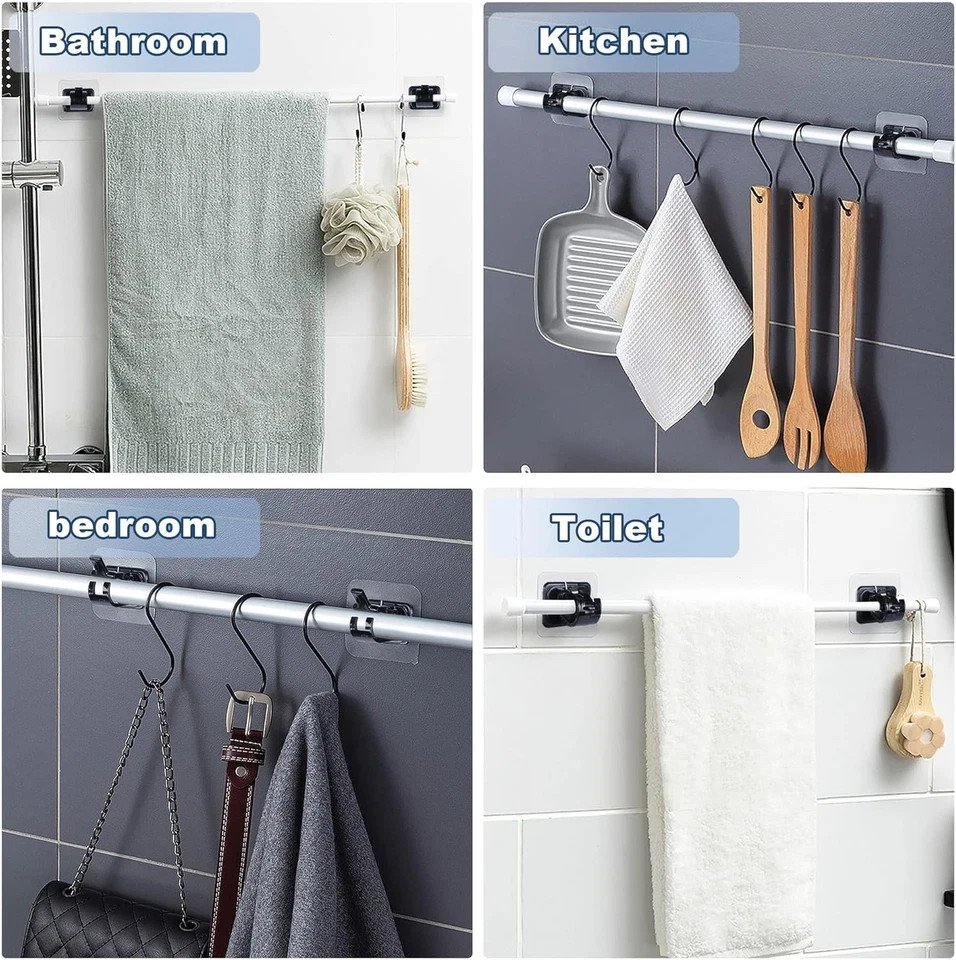 8 PCS No Drill Curtain Rod Brackets No Drilling Self Adhesive Curtain Rod Holder