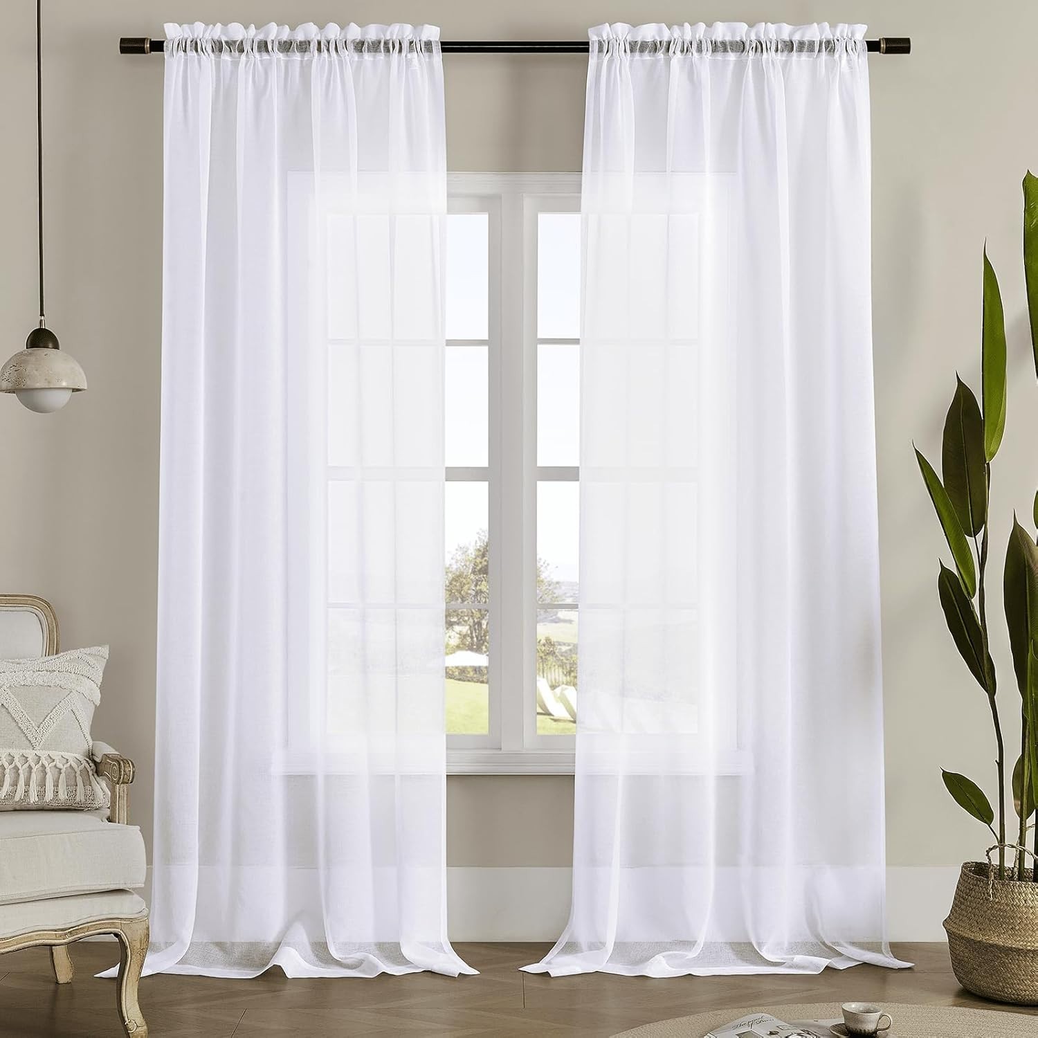 Window Curtains Sheer Curtains 108 Inches Long 2 52″W x 108″L (Pack of 2) White
