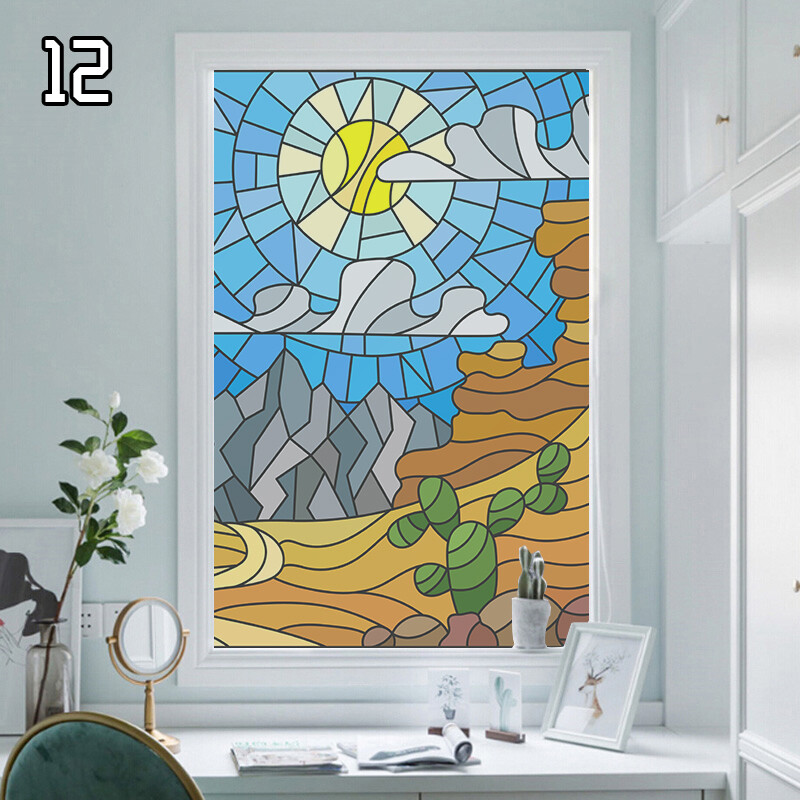 Window Film Retro Oil Painting Static Cling Room Decoration