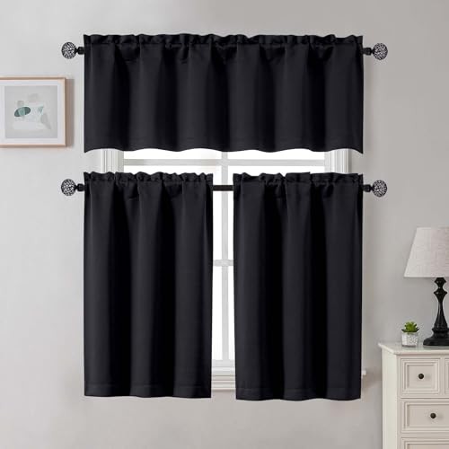 out Curtains for Small Window Treatment, Light 30″W x 36″L (Pack of 2) Black
