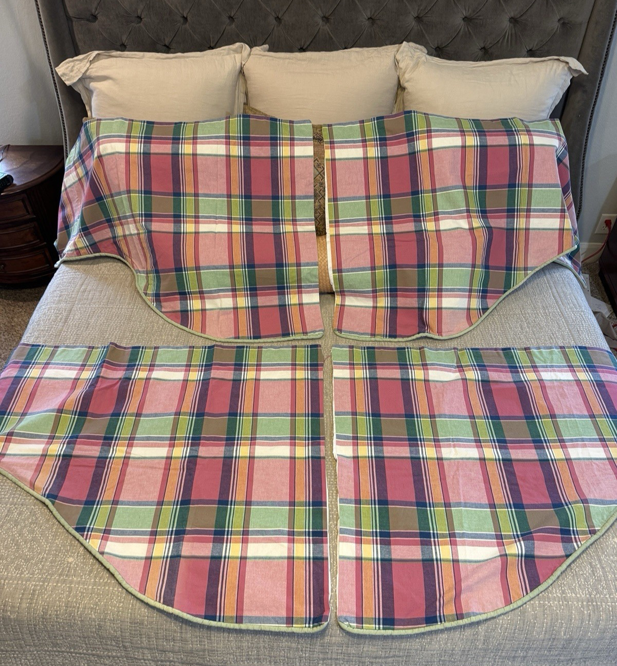 5-Piece Custom Plaid Valances Cotton Pink Green Blue Yellow Preppy EUC Curtains