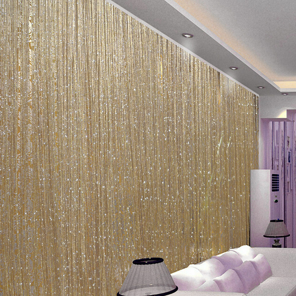 String Door Curtain Bead Silver Ribbon Doorway Room Dividers Window Panel Tassel