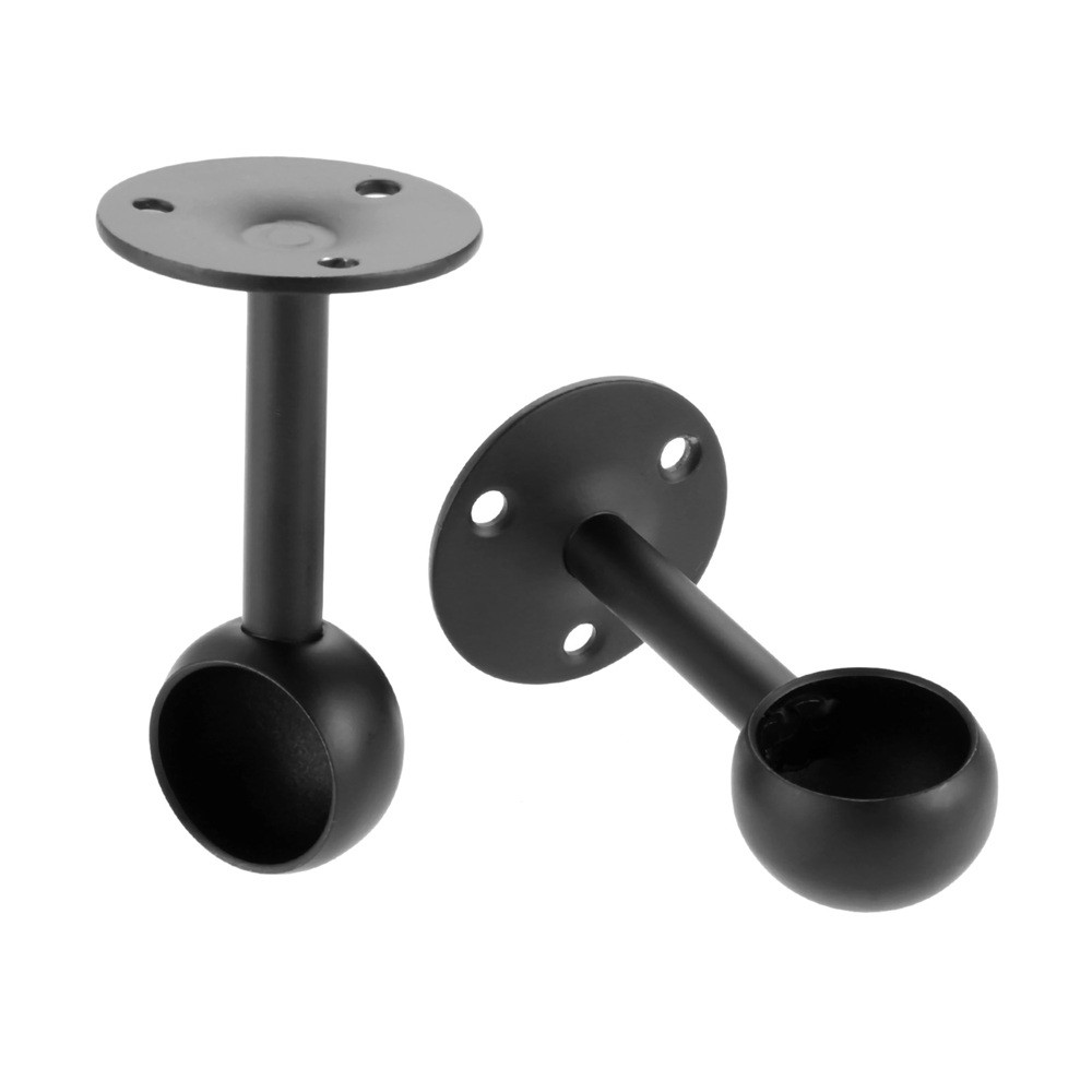 2Pcs Flange Rod Holders Closet Pole Socket Round Black Stainless Steel 5 Size