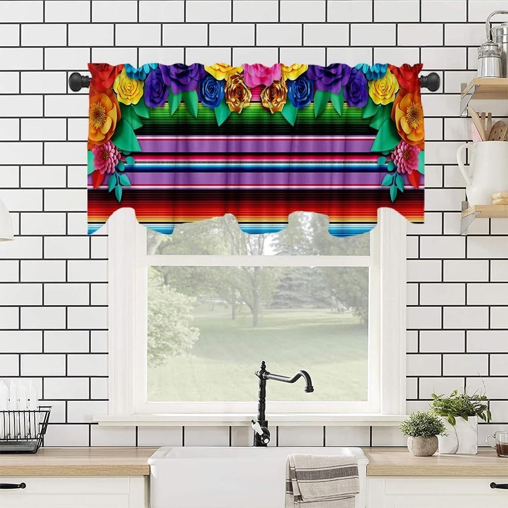54×18 Mexican Fiesta Window Valance – Bright Floral Decor for Celebrations