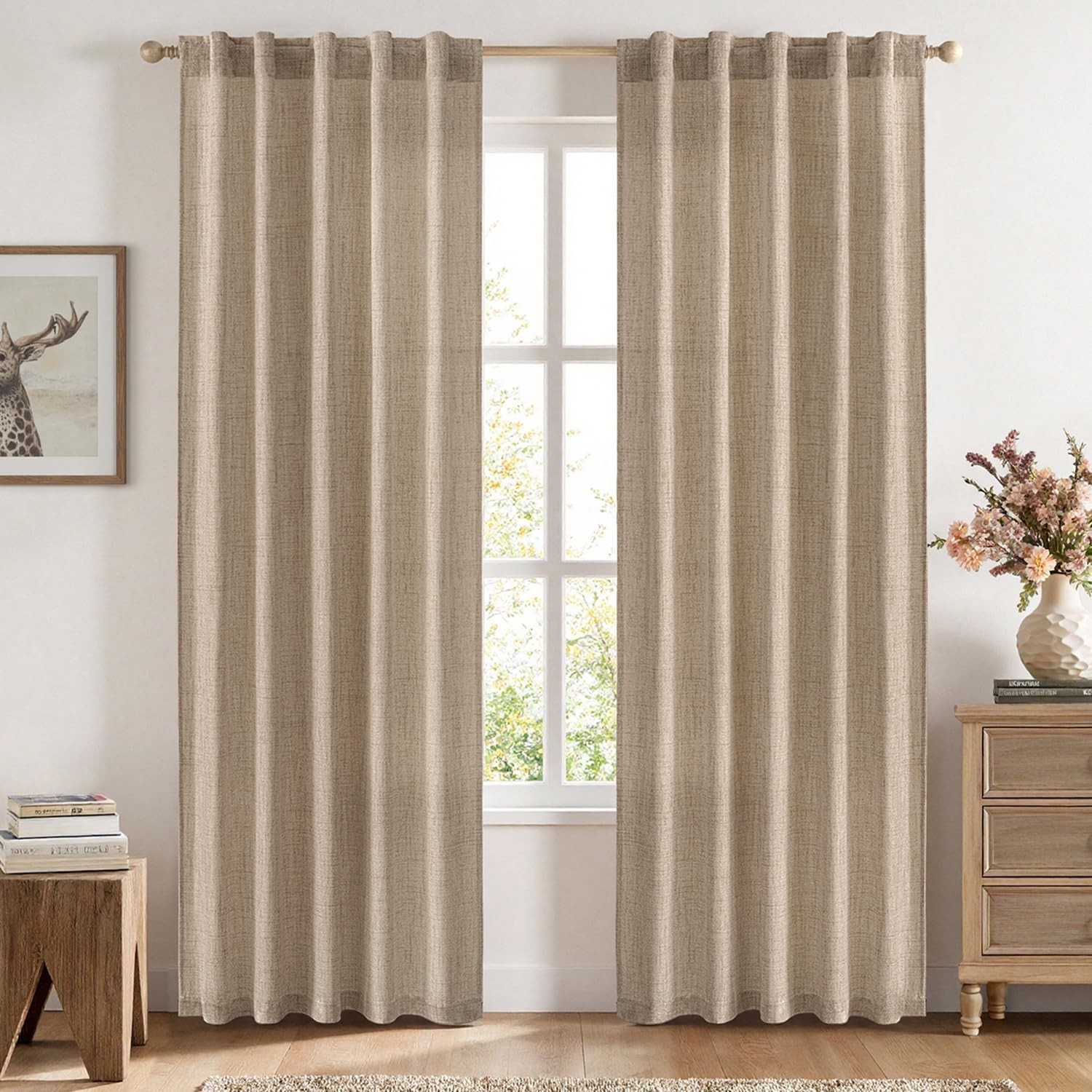 Faux Linen Curtains Panels Light Filtering Window Drapes for Living Room and …