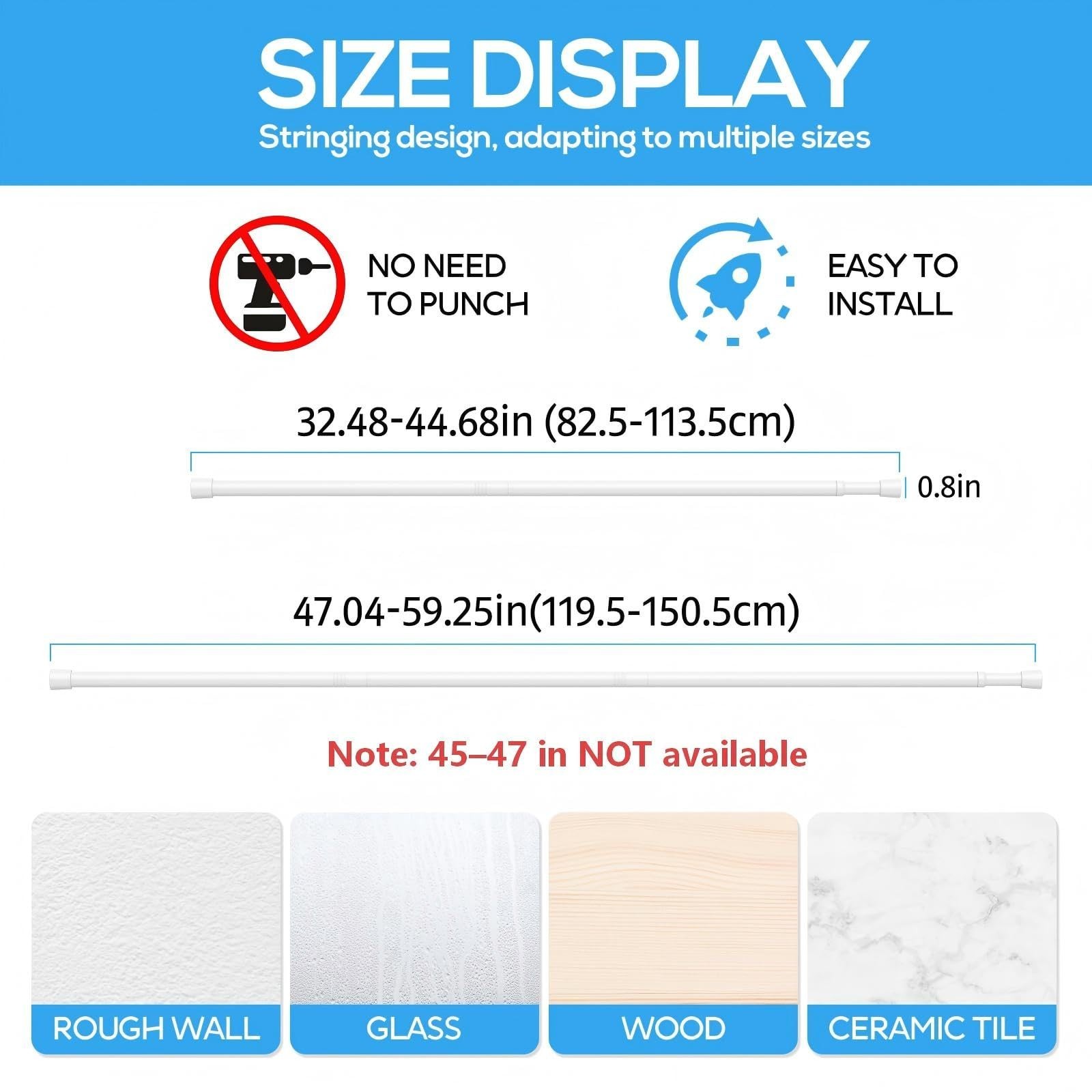1 Pack Spring Tension Rods 33-59 Inches, 5/8 Inch Diameter White No Drill Spr…