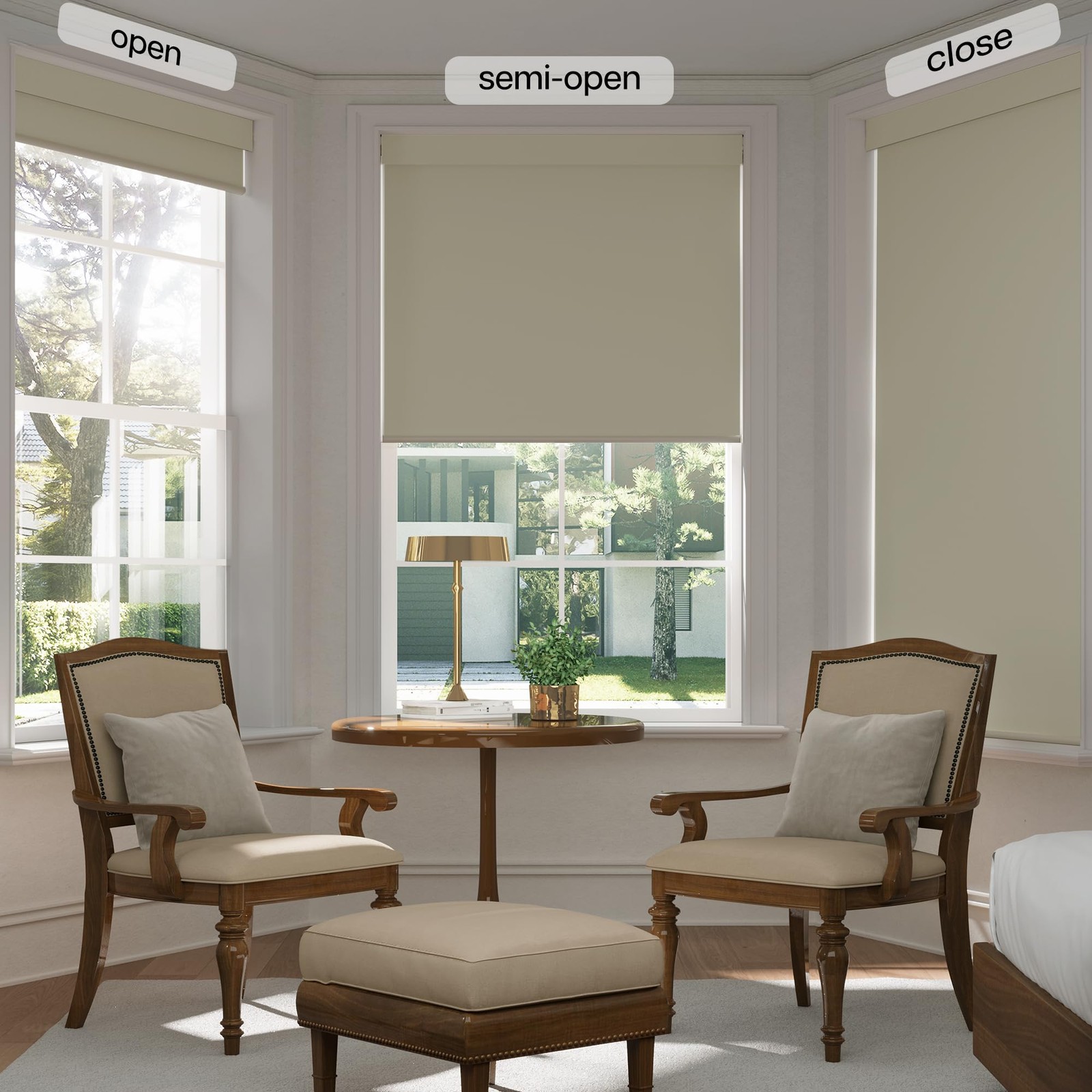 LazBlinds No Drill Blackout Roller Shades, Cordless Thermal, UV Protect, Beige
