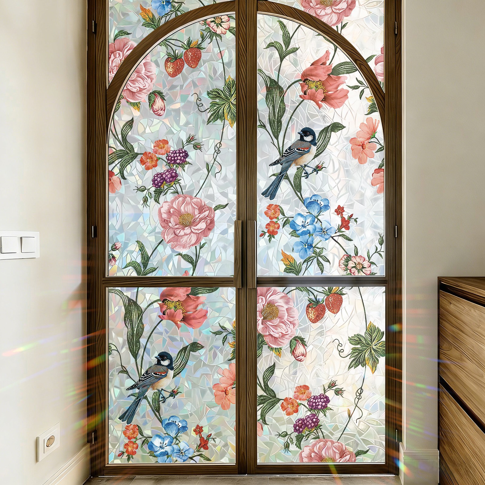 Bird & Flower Decals – Vibrant Static Electric Glass Stickers for Home Decor