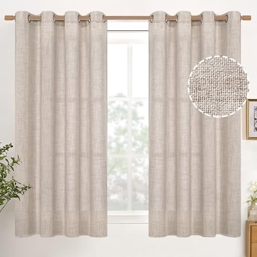 Linen Curtains for Short Window 54 Inches 52″W x 54″L (Pack of 2) Natural