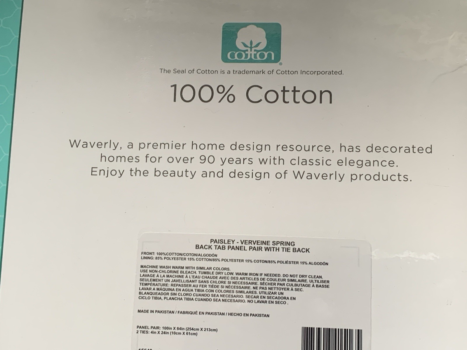 Waverley New In Package Panel Pair Curtains Paisley Verveine 100” X 84” Tie Back