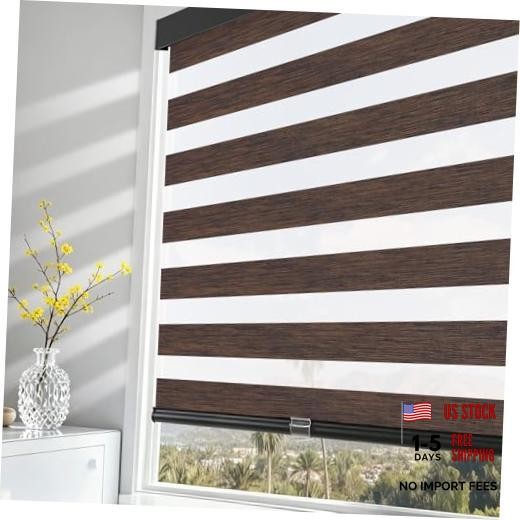 Cordless Zebra Blinds for Windows Pull Down Roller Window 20″W x 72″H Brown