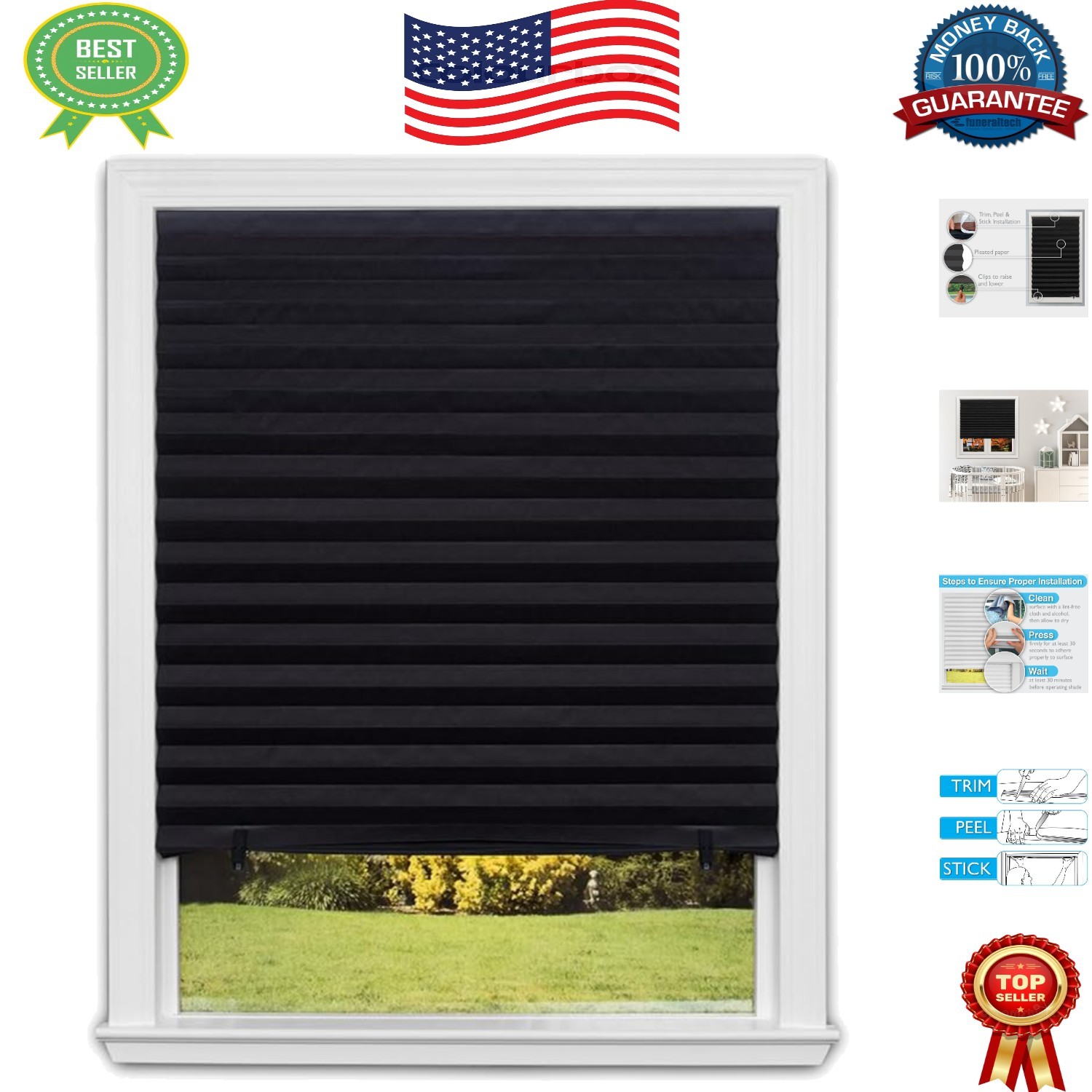 Trim-to-Fit No Tools Blackout Shades – Pack of 6, 36″ W x 72″ L for Safe Privacy