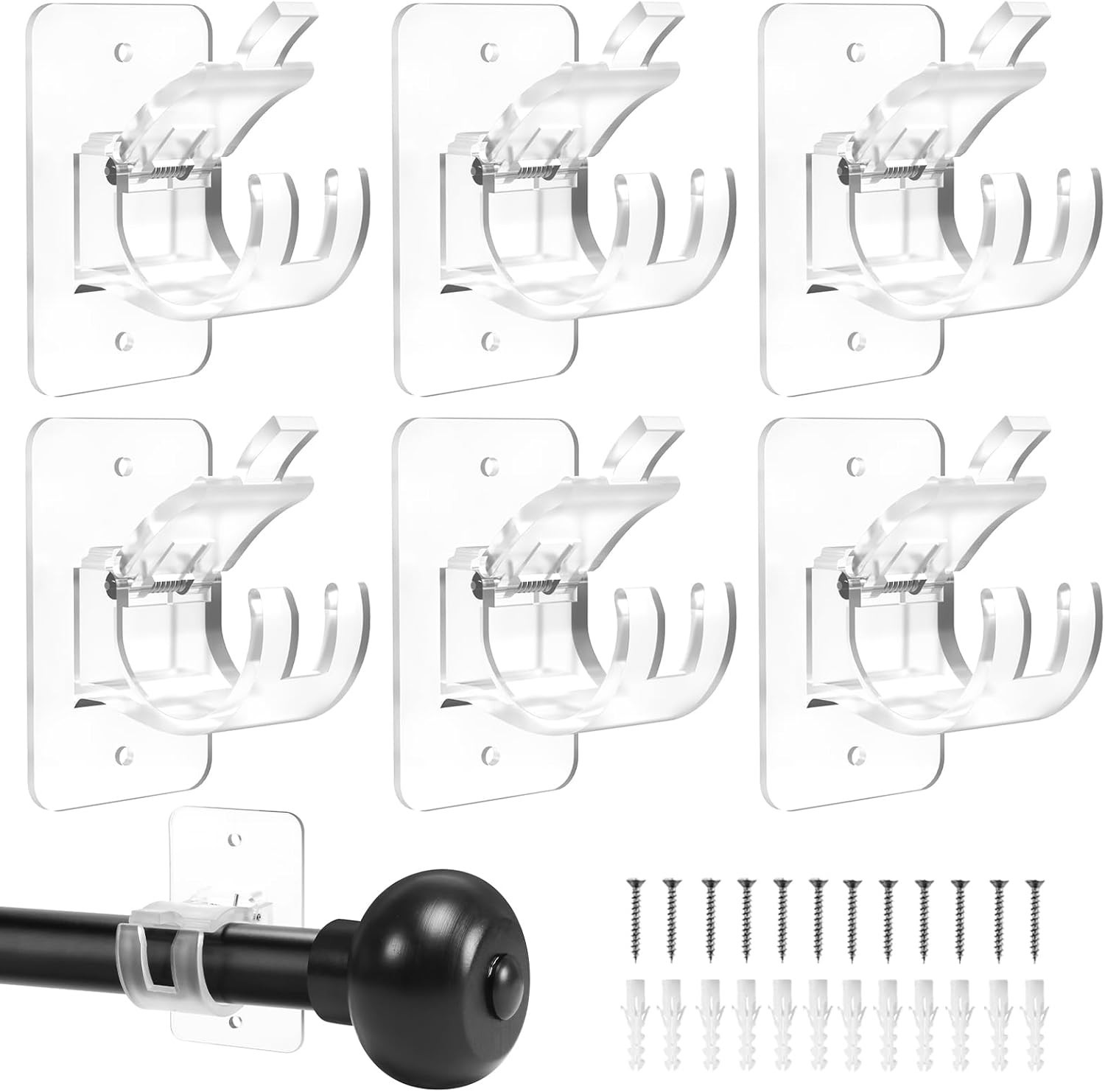 No-Drill Curtain-Rod Adhesive-Brackets Adjustable-Holder – 20 Pounds Nail Fre…