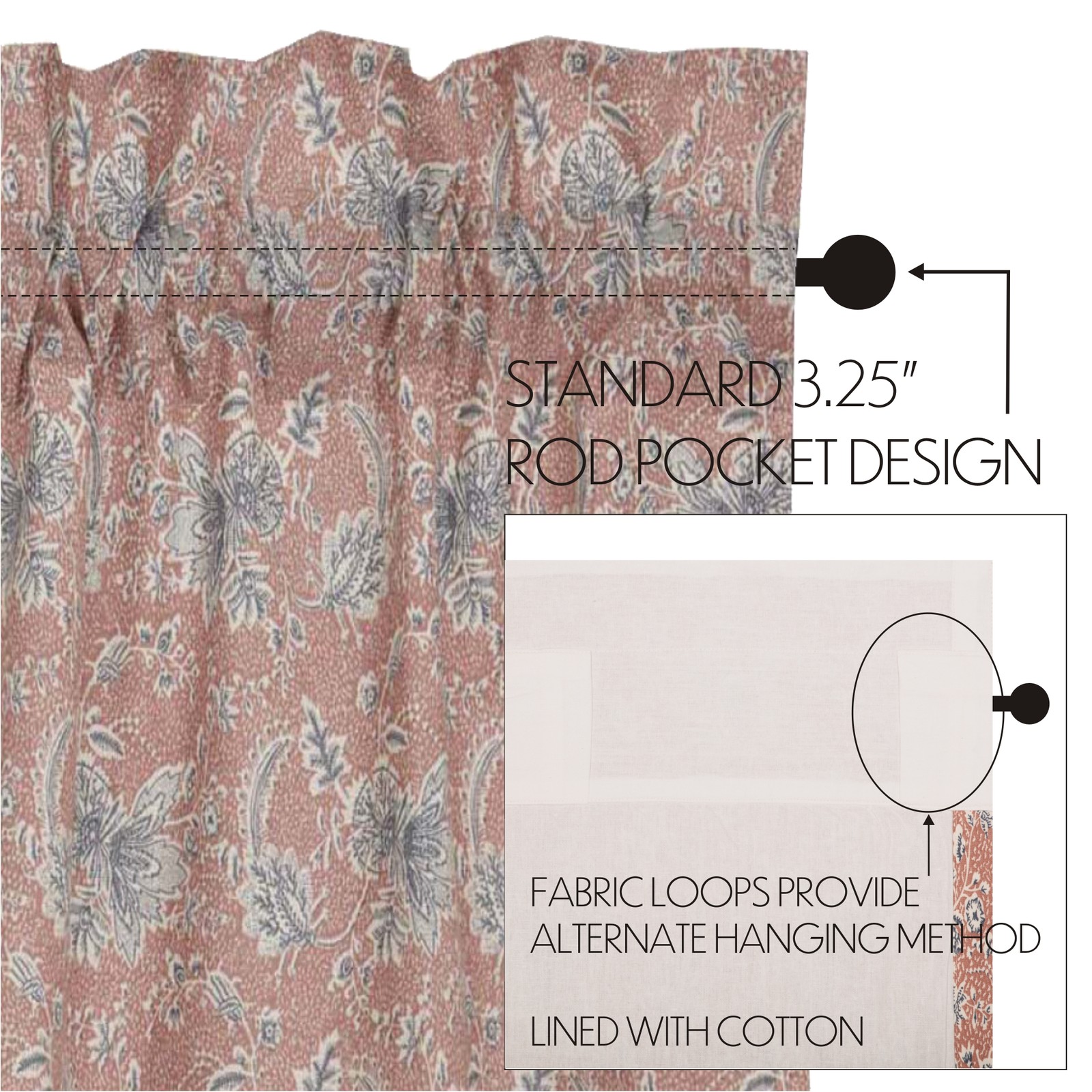 Farmhouse 24″x36″ Tier Pair Pink Rod Pocket / Kitchen Window Curtains VHC Brands