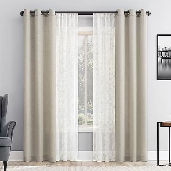 Lichtenberg Curtains 4 Panels 37×84 Linen Blend White Beige Embroidered Sheer
