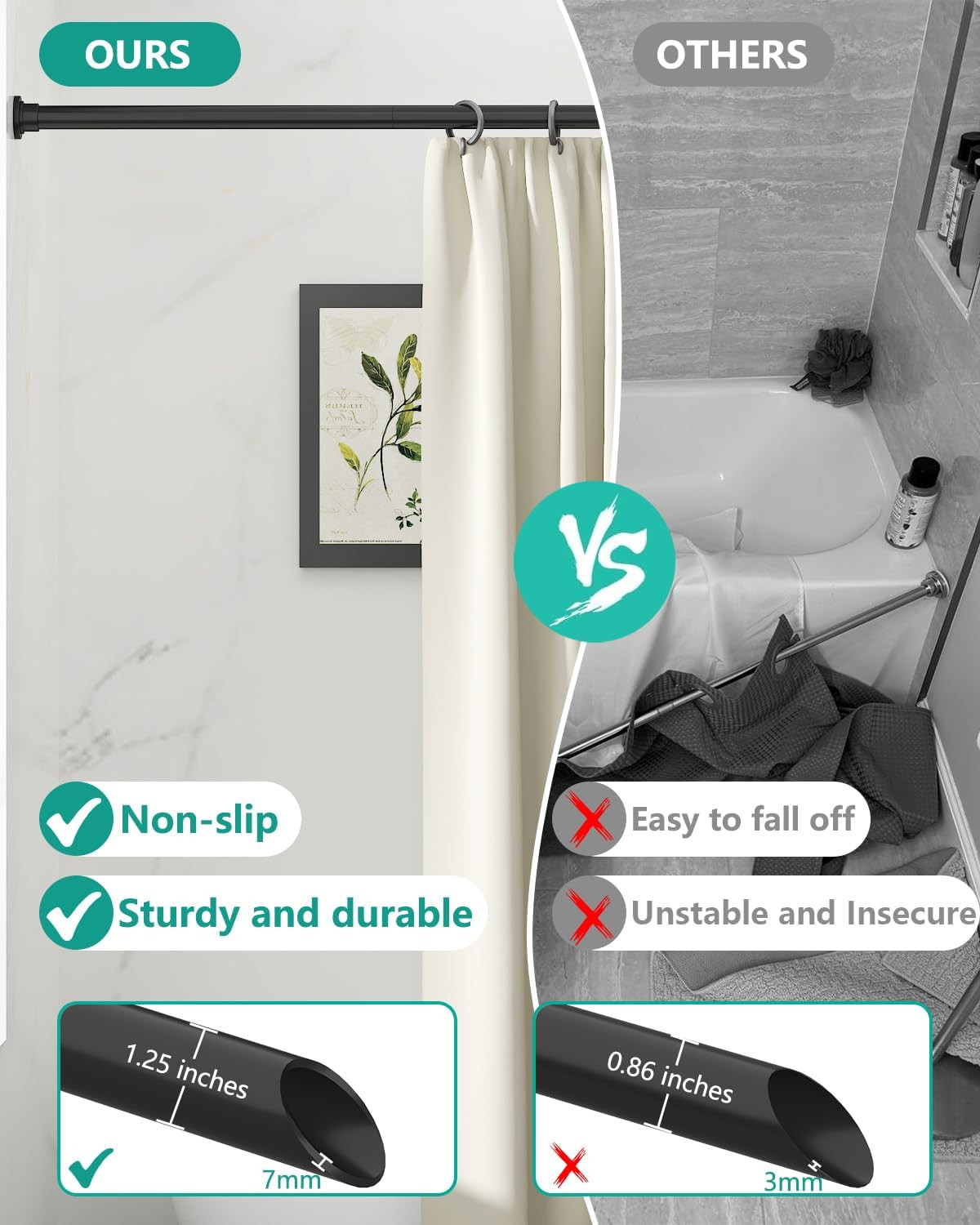 Adjustable Heavy Duty Tension Curtain Rod 42-123 Inch – No Drilling, Easy Instal