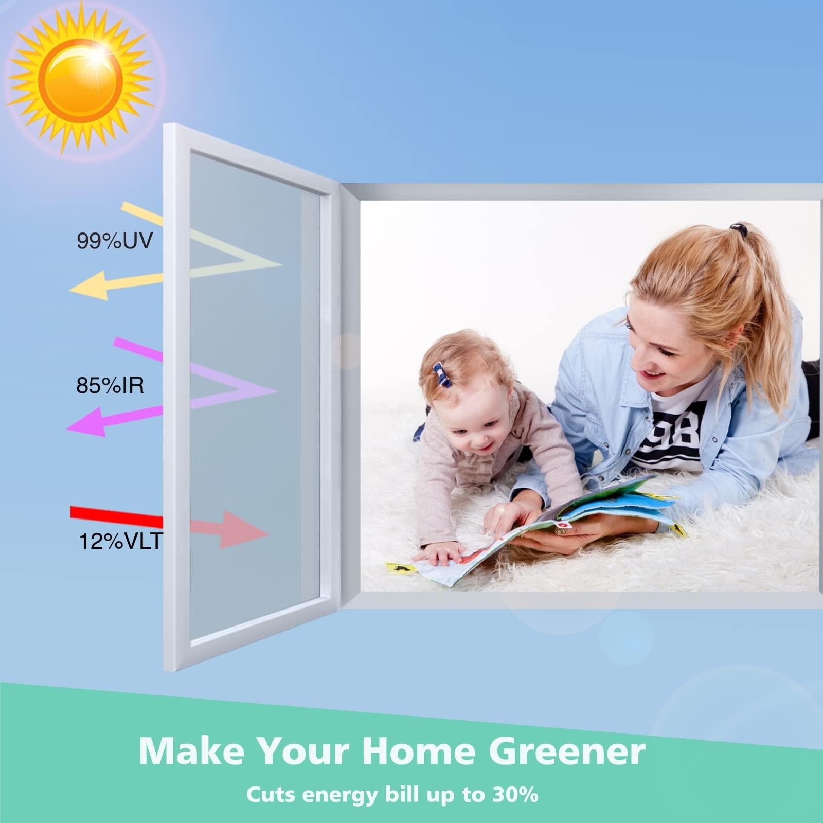 Volcanics One Way Window Privacy Film Sun Blocking 17.5″ x 78.7″, Silver
