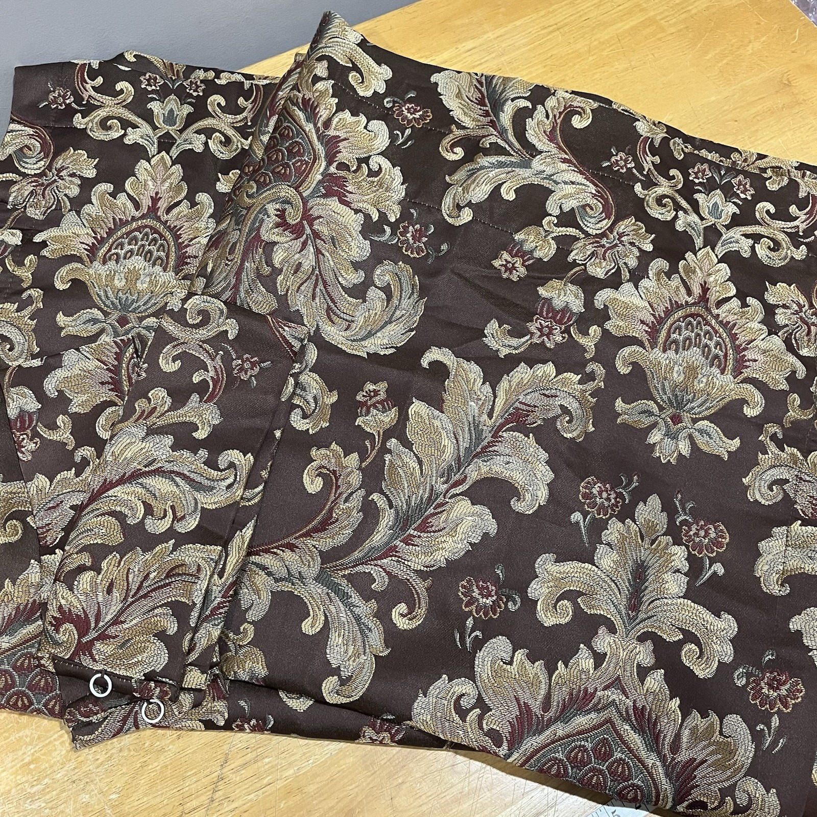 Croscill Curtain Panels Chocolate Brown Gold Jacobean Tie Back Set Of 2 42×84″